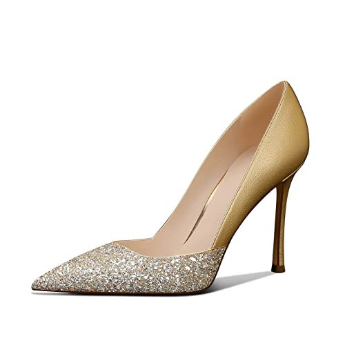 Sparkly Gold Classic Closed Toe High Heels Stiletto Pumps for Women with 3.74in Pointed Toe Heels for Wedding, Party, Dress 7 | Amazon (US)