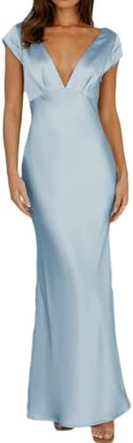 Halfisland Womens Summer Satin V Neck Cap Sleeve Backless Maxi Dress Elegant Twist Cut Out Midi D... | Amazon (US)