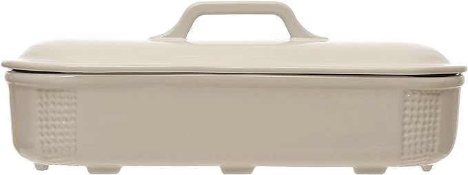 Creative Co-Op 15.5 Inches Oval 2-Quart Debossed Stoneware Baking Dish with Lid, Matte White Bake... | Amazon (US)