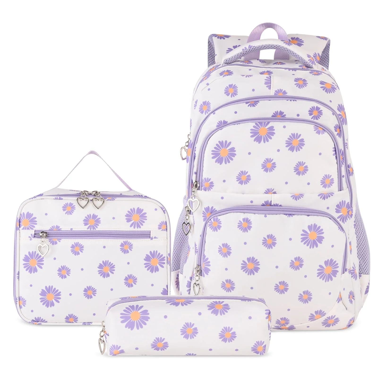 Forestfish 3-Piece Daisy Teen Backpack Set with Insulated Lunch Bag & Pencil Case, Water-Repellen... | Walmart (US)