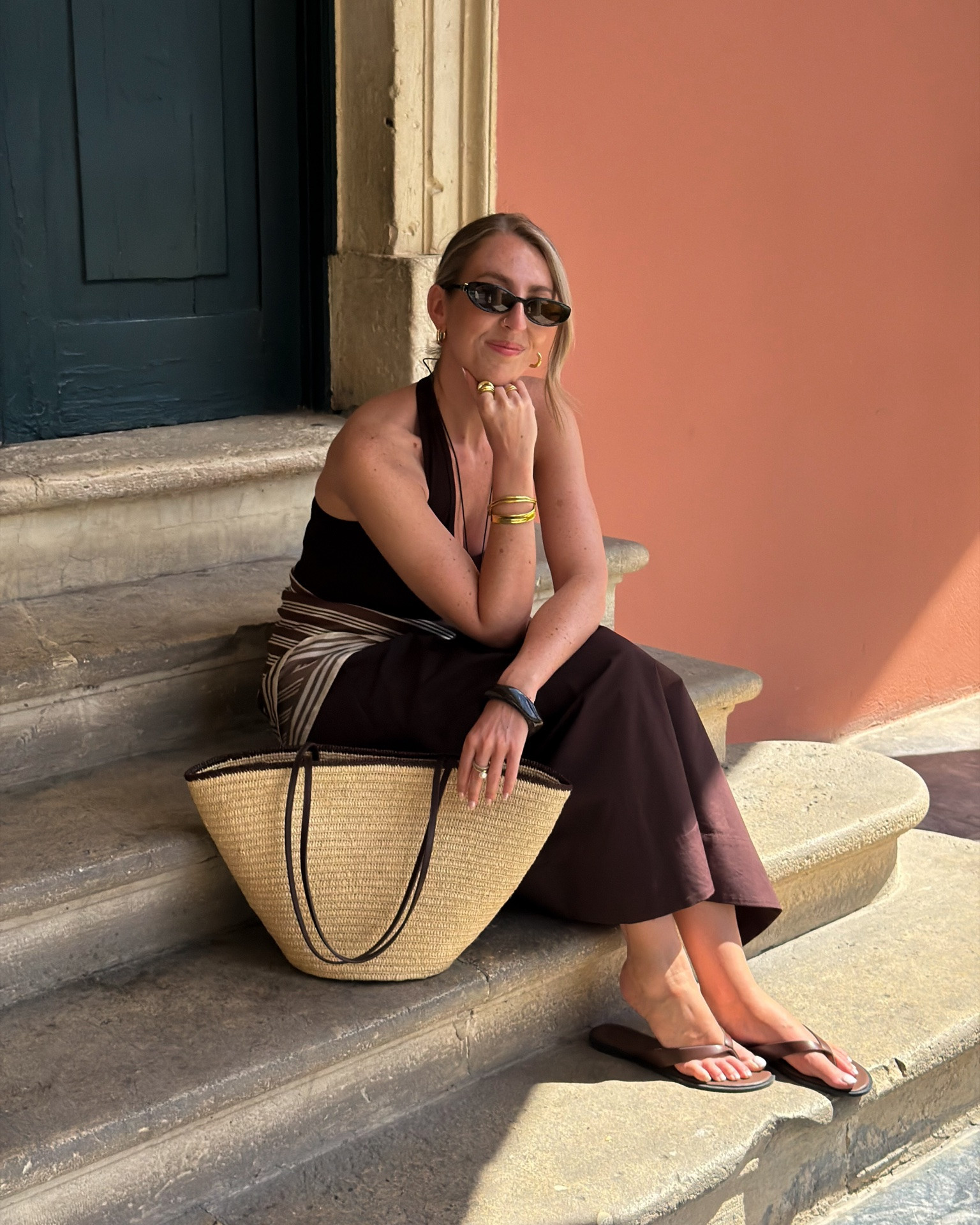 Chocolate brown skirt & halter neck top 🤎 

Satin scarf, scarf styling, basket bag, European summer outfits, flip flops

#LTKtravel #LTKsummer #LTKuk