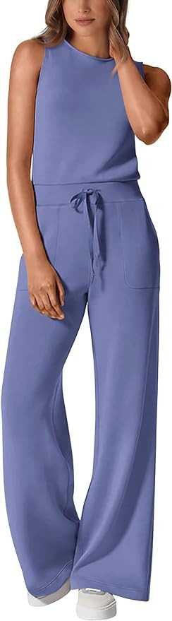 PRETTYGARDEN Womens Jumpsuits Summer Casual One Piece Outfits Sleeveless Wide Leg Long Pants Romp... | Amazon (US)