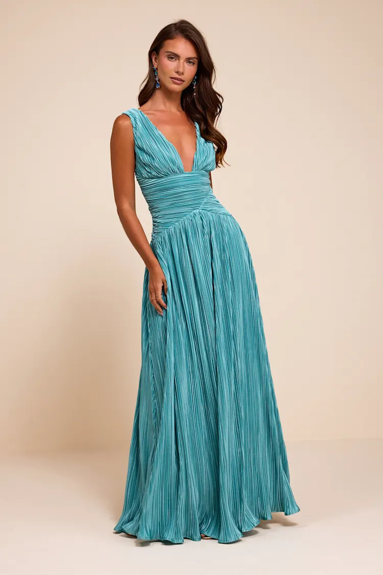 Evaluna Turquoise Plisse Maxi Dress | Lulus