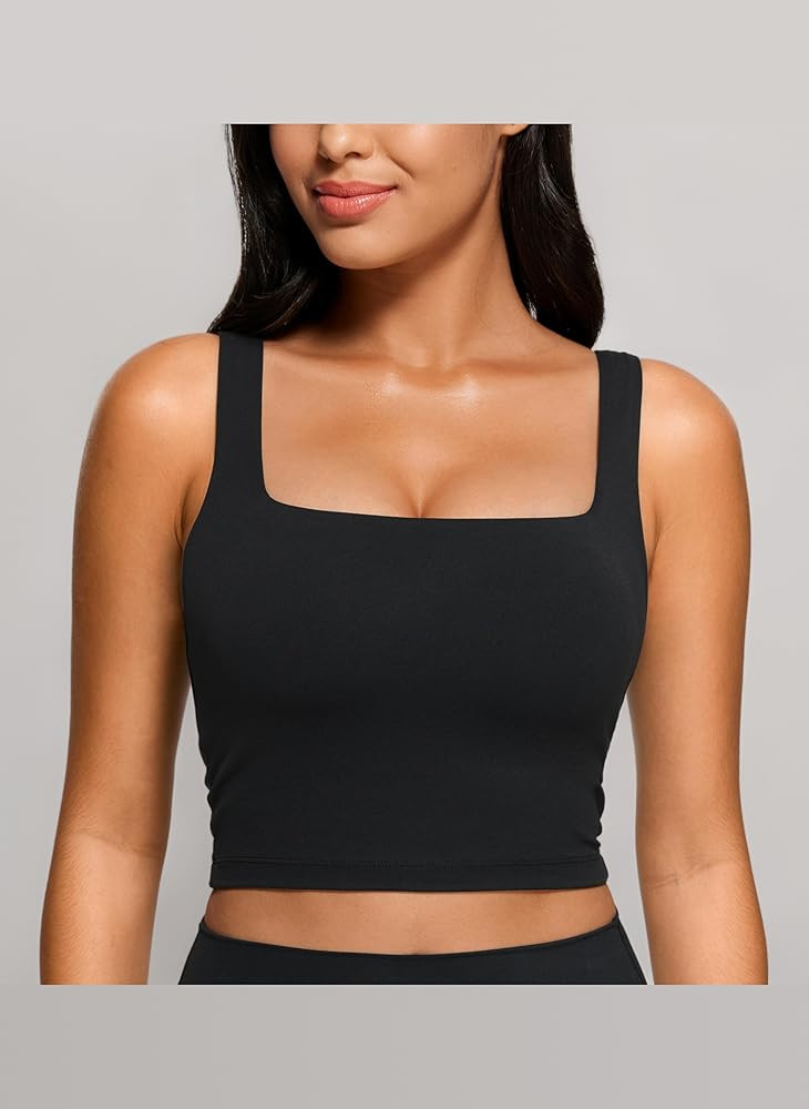 CRZ YOGA Women's Butterluxe Square Neck Sports Bra Padded Wireless Crop Top Gym Workout Tank Tops... | Amazon (UK)