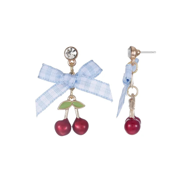 Way to Celebrate Americana Gingham Bow Cherry Earrings | Walmart (US)