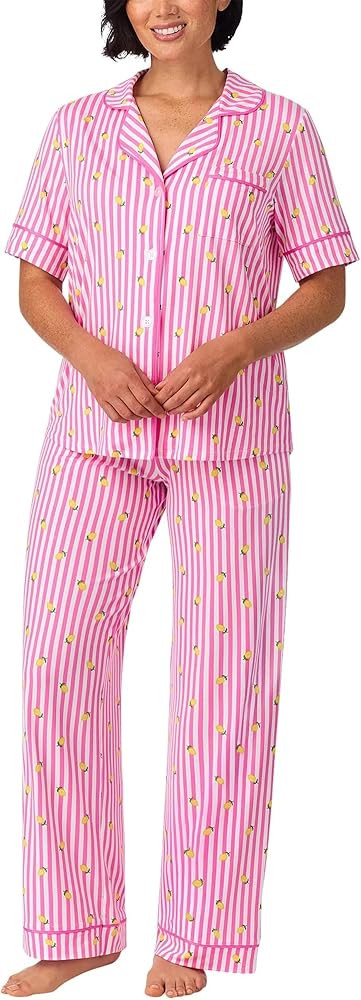 Room Service Women’s Pajama Sets, Short Sleeve Soft Stretch Button-Down Top with Open Leg Pants... | Amazon (US)