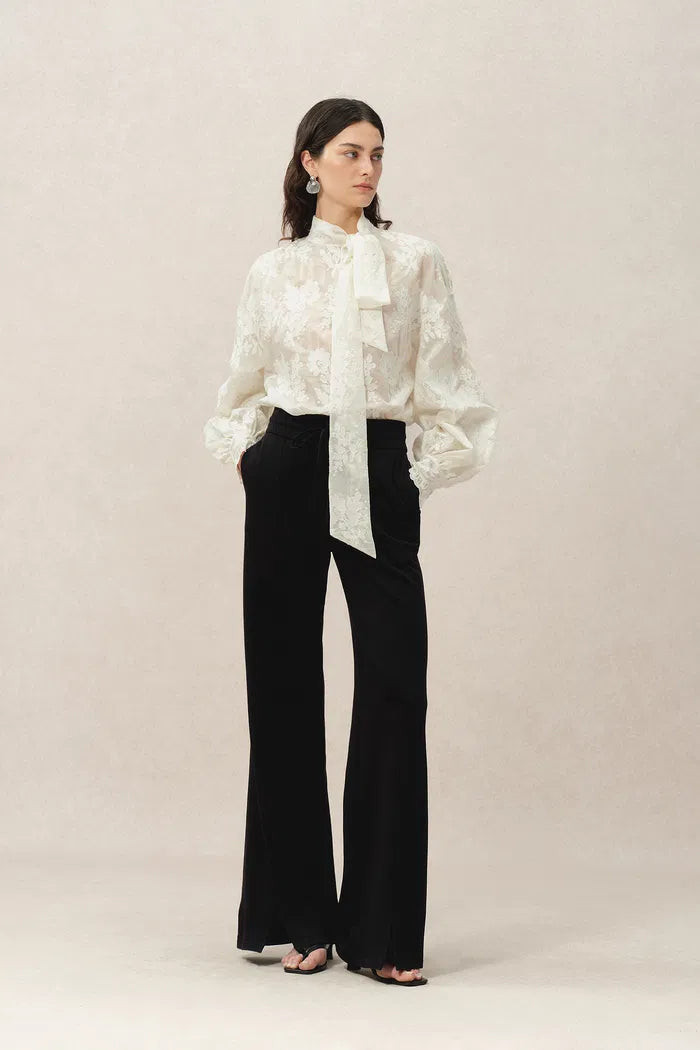 Mirta Tie-Neck Top in Embroidered Fine Mesh | Fabrique