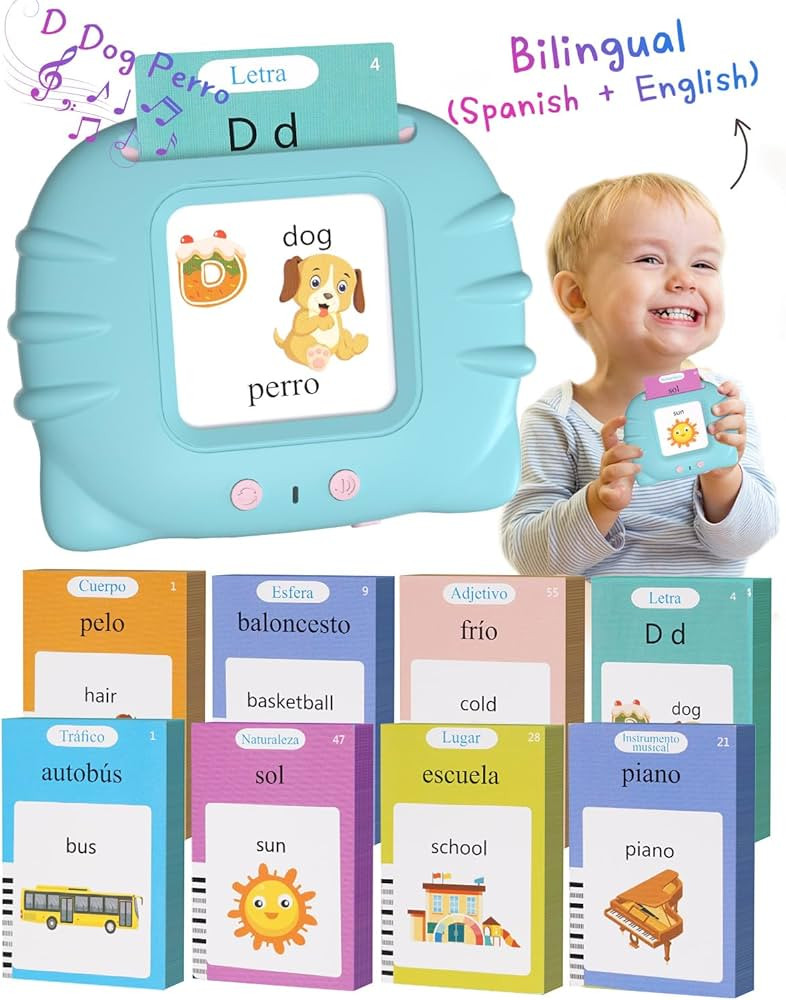 510 Words Spanish English Bilingual Talking Flash Cards, Toddler Learning Montessori Toys for Kid... | Amazon (US)