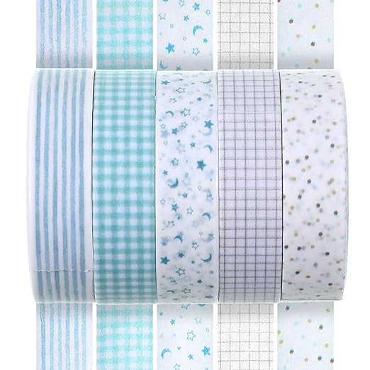 Exircy 5 Rolls Basic Washi Tape Set, Adhesive Masking Skinny Decorative Tapes for Arts, DIY Craft... | Amazon (US)