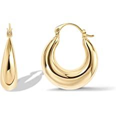 PAVOI 14K Gold Plated Sterling Silver Post Chunky Hoops | Thick Lightweight Gold Hoop Earrings fo... | Amazon (US)