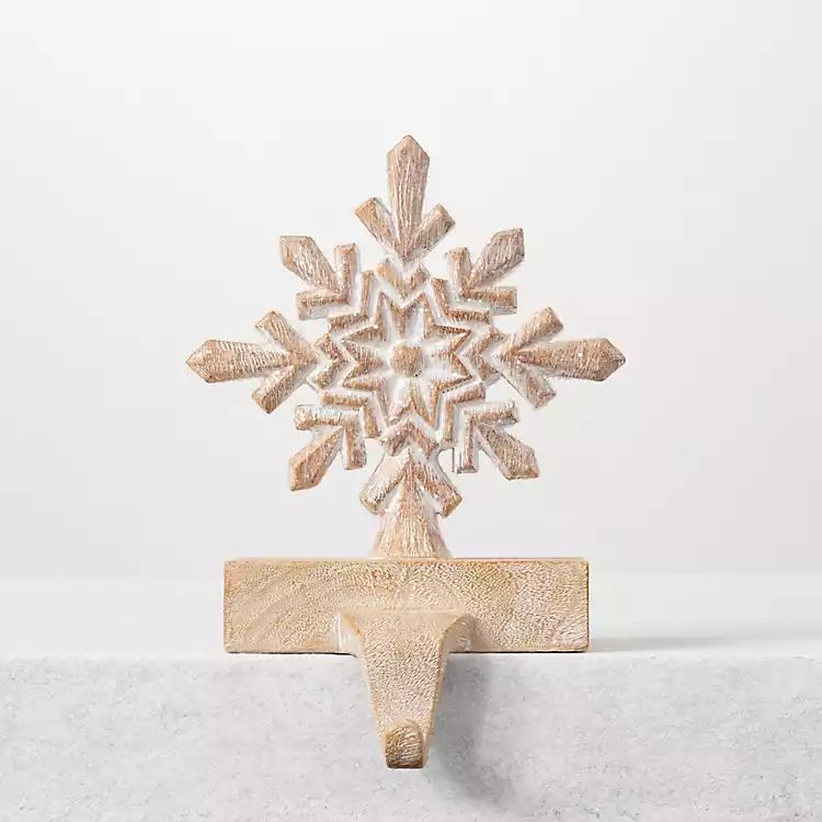 Natural Whitewashed Snowflake Stocking Holder | Kirkland's Home