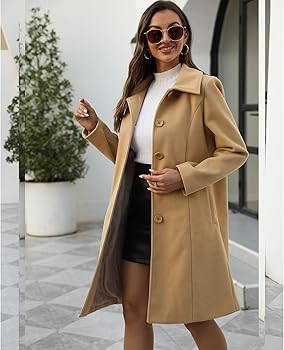 Duyang Womens Wool Blend Peacoat Turn Down Collar Single Breasted Elegant Overcoat Long Sleeve Ou... | Amazon (US)