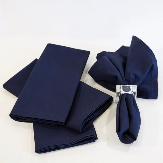 Navy Blue Cotton Napkins Set of Four, 18x18 Inch Navy Blue Napkin Set with Mitered Corners, Custo... | Etsy (US)