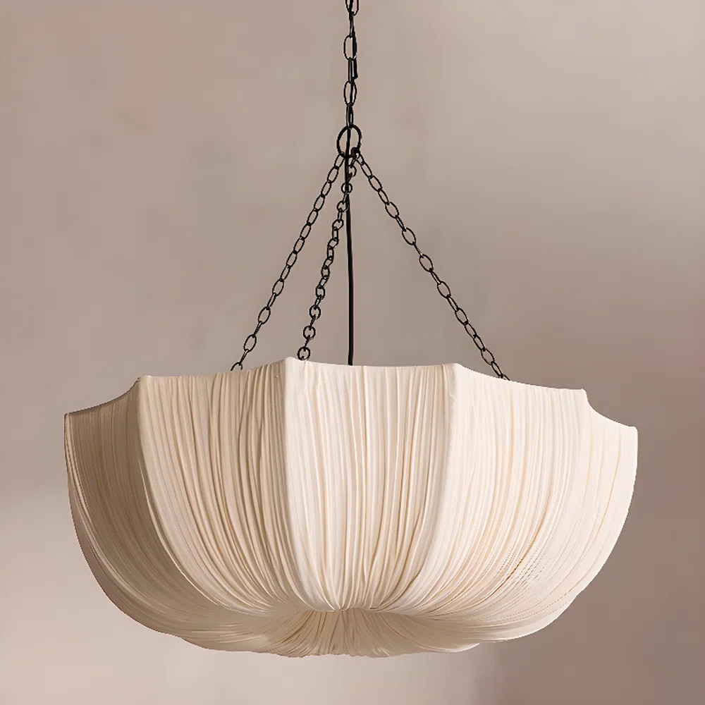 Residential Beige Cloth Shade Pendant Lighting On Chain | Wayfair North America