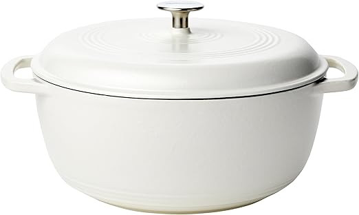 Amazon Basics Enameled Cast Iron Covered Round Dutch Oven, 7.3 Quart, Matte White | Amazon (US)