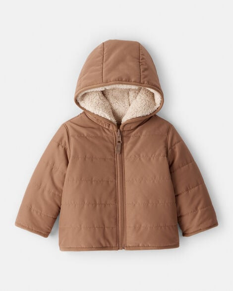 Baby Boy Reversible Sherpa Hooded Midweight Jacket - Brown | Carter's Inc