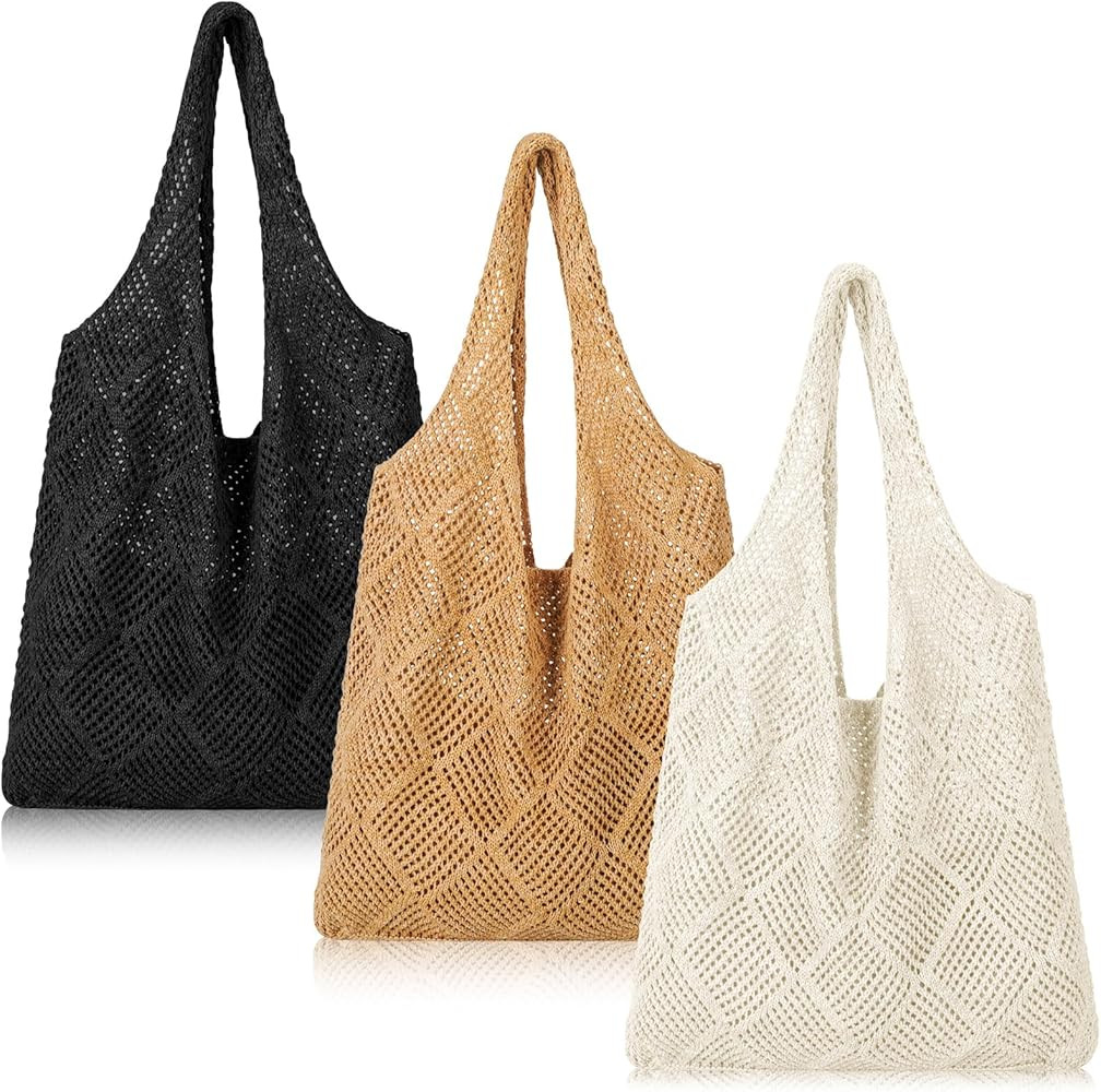 Zonon 3 Pcs Crochet Mesh Beach Tote Bag for Women Summer Hollow Woven Straw Bag Knitted Shoulder ... | Amazon (US)