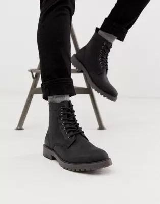 ASOS DESIGN lace up boots in black leather with chunky sole | ASOS (Global)