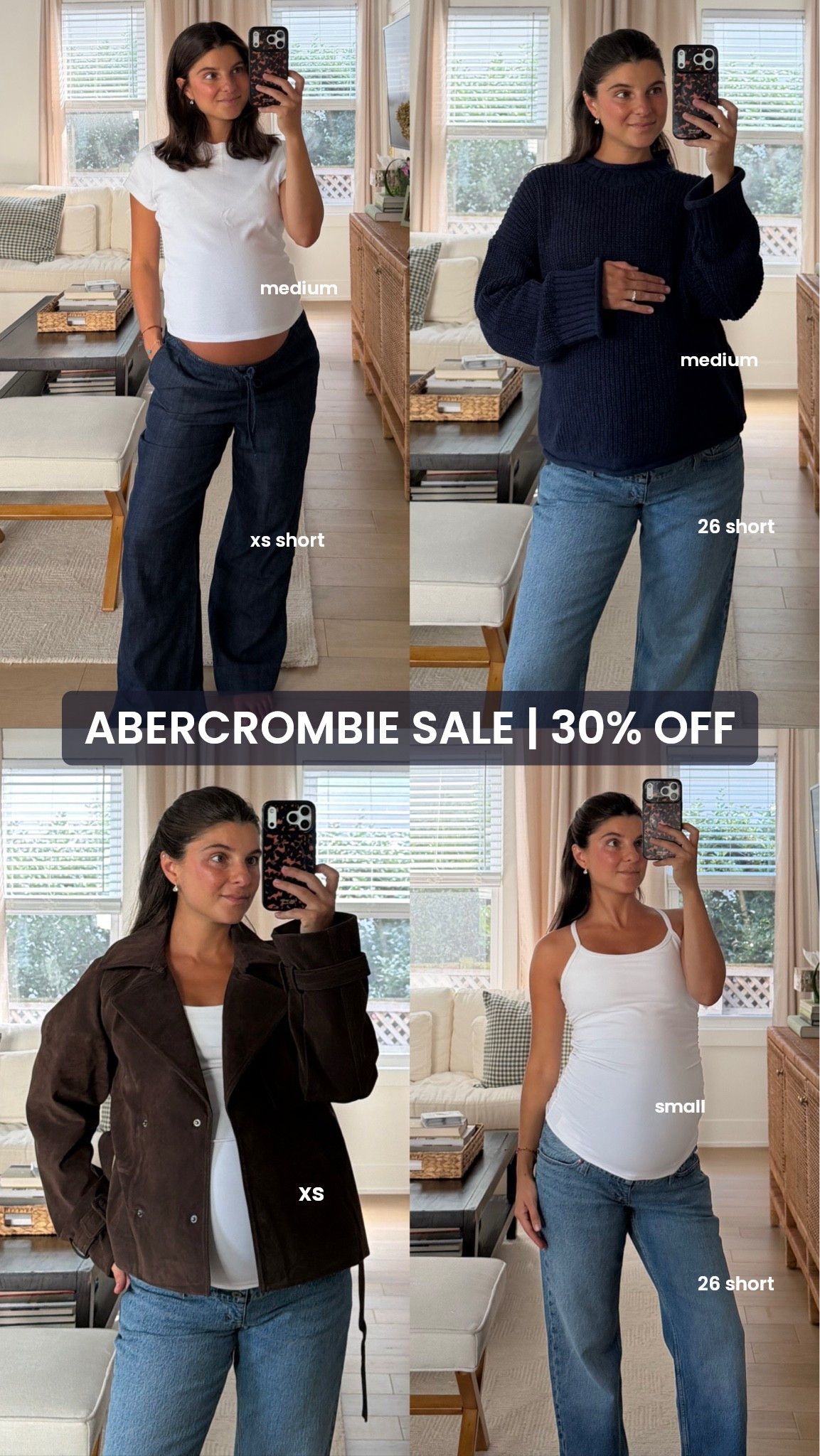 [8/24/26] final chance to shop 30% off almost everything at @abercrombie 

• white baby tee (medium), 90’s relaxed maternity jeans (26 short)
• 100% cotton sweater (medium), 90’s relaxed maternity jeans (26 short)
• faux suede coat (xs), 90’s relaxed maternity jeans (26 short)
• athleisure tank (beyond yoga, small), 90’s relaxed maternity jeans (26 short)

#LTKSaleAlert #LTKSeasonal #LTKBump