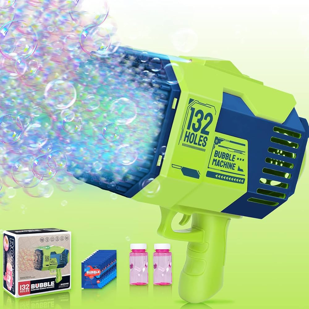 Bazooka Bubble Gun, 132 Holes Bubble Machine with Extra 10 Concentrated Bubbles Solution, Bubble ... | Amazon (US)