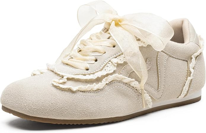 Vepose Women's Casual Dressy Retro Gat Fashion Sneakers, Square Toe Suede Woven Raffia Lace Walki... | Amazon (US)