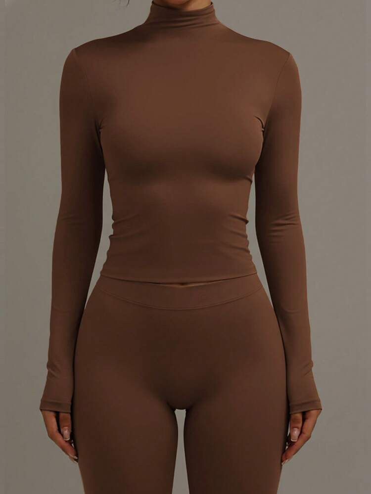 XLLAIS 2025 New Basic Long Sleeve High Neck T-Shirt, Double-Layer Elastic Tight Fit Top | SHEIN