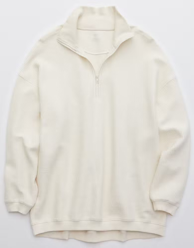 Aerie Good Vibes Corded Oversized Quarter Zip Sweatshirt | American Eagle Outfitters (US & CA)