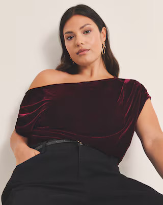 Simply Be Wine Red Velour Off The Shoulder Top | Simply Be | Simply Be (UK)