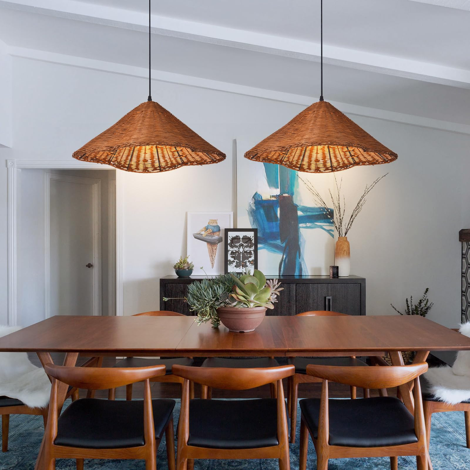 Arturesthome 1 Light Vintage Wicker Pendant Lighting for Kitchen Island,19.6" Handmade Pendant Ce... | Amazon (US)