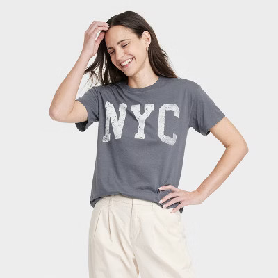 Women's NYC Short Sleeve Graphic T-Shirt - Gray S: Grayson Threads, Cotton-Polyester Blend, Typography Pattern, Crew Neck, Below Hip Length | Target