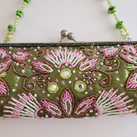 Vintage inspired beaded evening clutch purse retro beads & sequins tapestry bag with kissing lock... | Etsy (US)