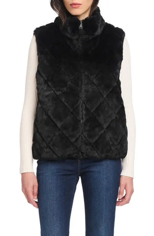 Sanctuary Faux Fur Quilted Vest in Black at Nordstrom, Size Medium | Nordstrom