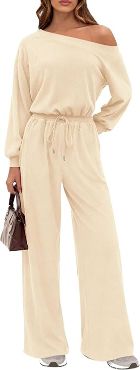 PRETTYGARDEN Long Sleeve Jumpsuit For Women Dressy 2026 Off Shoulder One Piece Loose Wide Leg Jum... | Amazon (US)