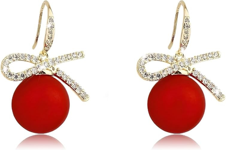 Christmas Earrings Womens Gifts for Christmas Bow Earrings Rhinestone Pearl Bow Earrings for Wome... | Amazon (US)
