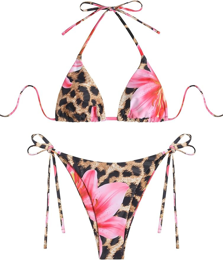 ZAFUL Triangle Bikini for Women 2 Piece Halter Bikini Sets Sexy High Cut Bathing Suit Side Tie Sw... | Amazon (US)