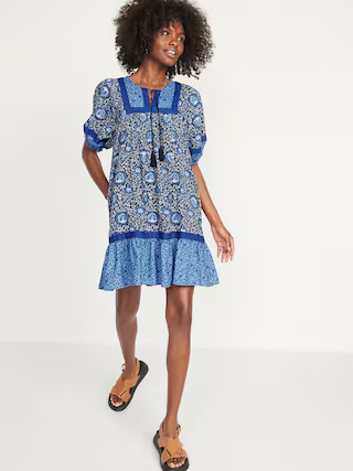 Puff-Sleeve Printed Swing Dress for Women | Old Navy (US)