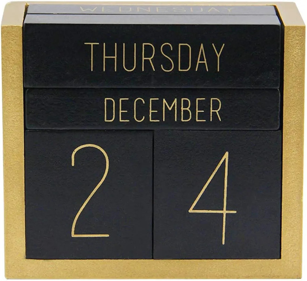 Juegoal Wooden Perpetual Calendar, Wooden Block Daily Calendar Office Desk Accessories (Black) | Amazon (US)
