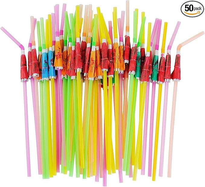 ALINK 50 Umbrella Parasol Drinking Straws, Hawaiian Beach Cocktail Luau Party Decorations Supplie... | Amazon (US)