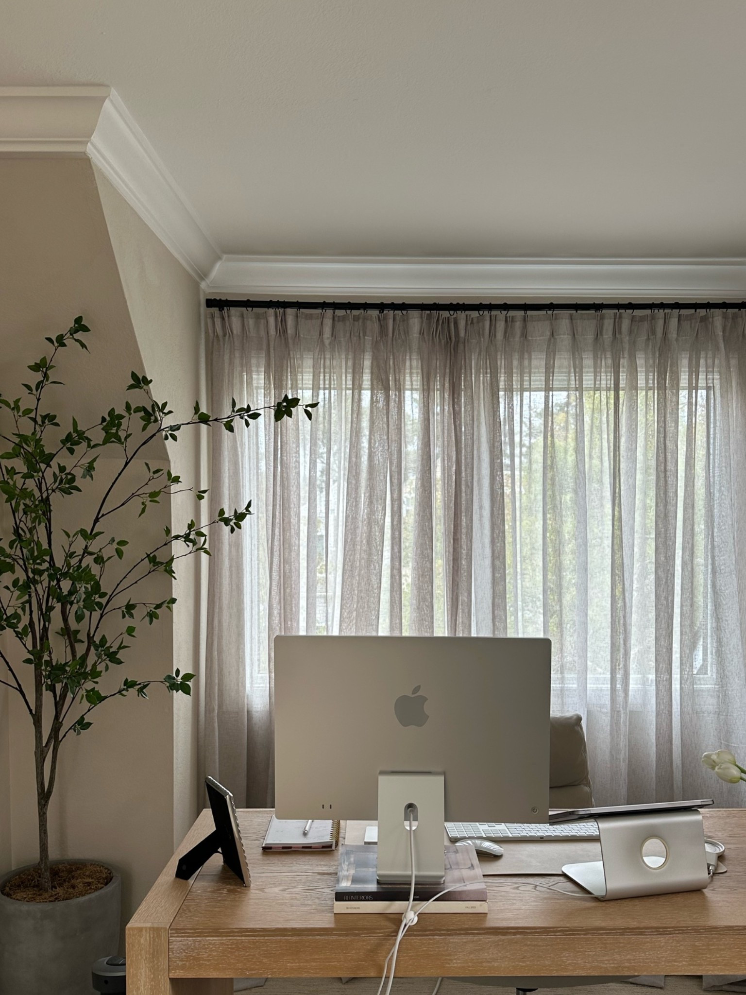 New office setup! Love these sheer curtains for letting light through. Hung as high as possible, they look super luxe but are affordable.

#LTKHome