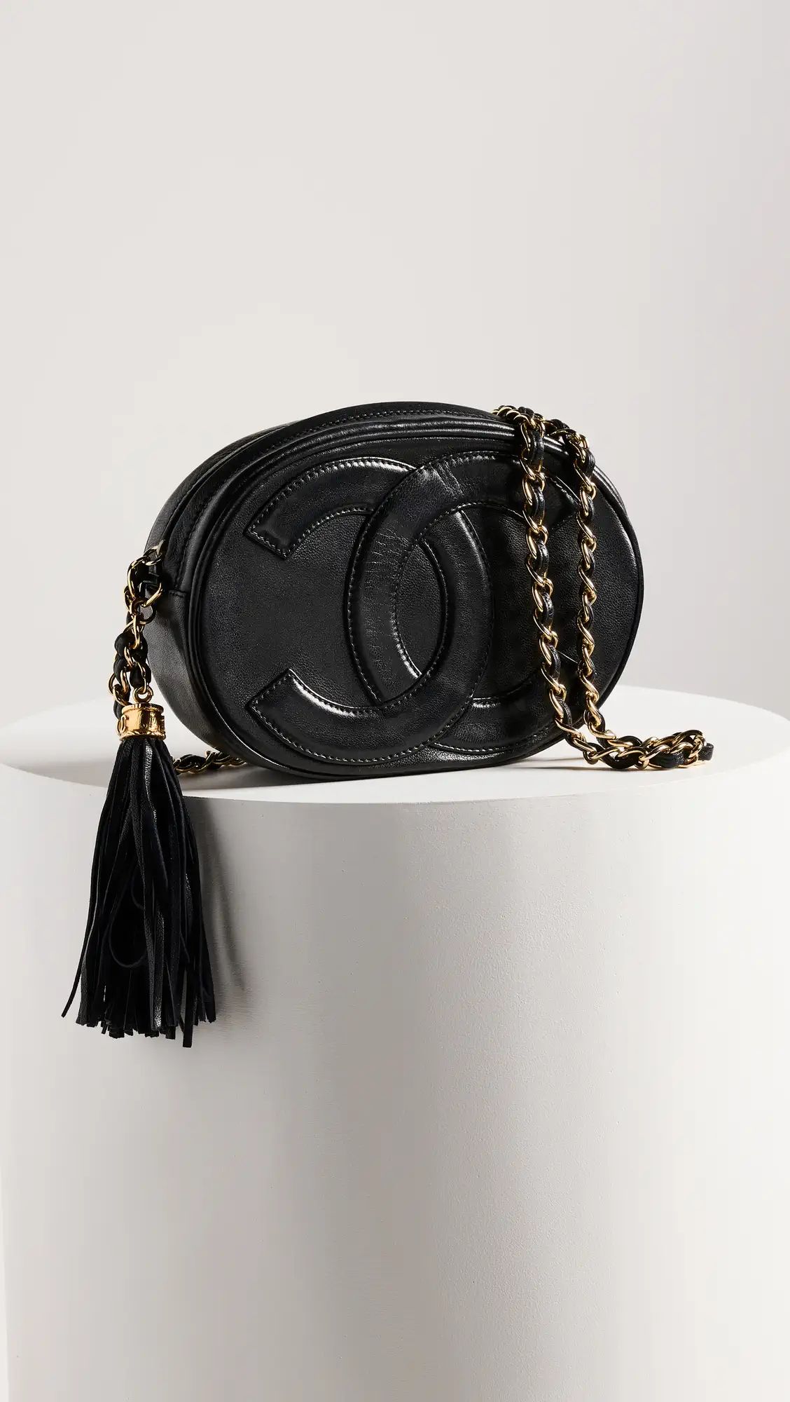What Goes Around Comes Around Chanel Black Lambskin Cc Oval Bag Mini | Shopbop | Shopbop