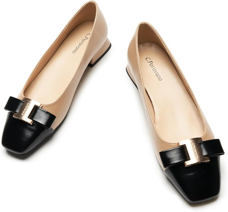 C.Paravano Women's Ballet Flats Shoes Square Toe Flats with Bowknot for Casual Work Office Party,... | Amazon (US)