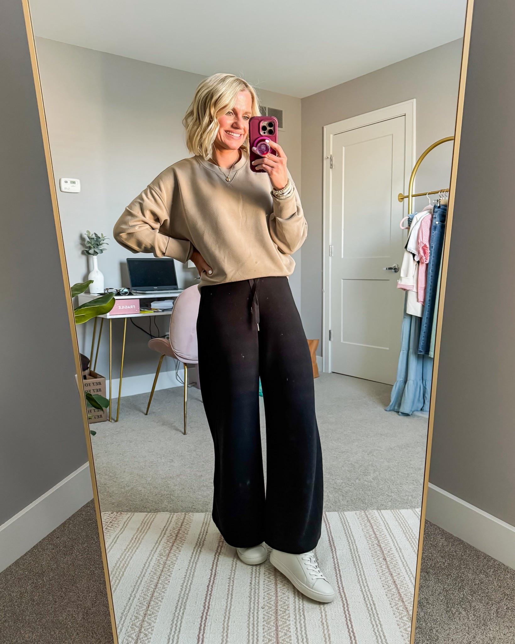 A comfy outfit I wore this week! 
@Spanx crew neck sweatshirt- xs
Spanx AirEssentials pants- xs/petite

#LTKPetite #LTKOver40 #LTKootd