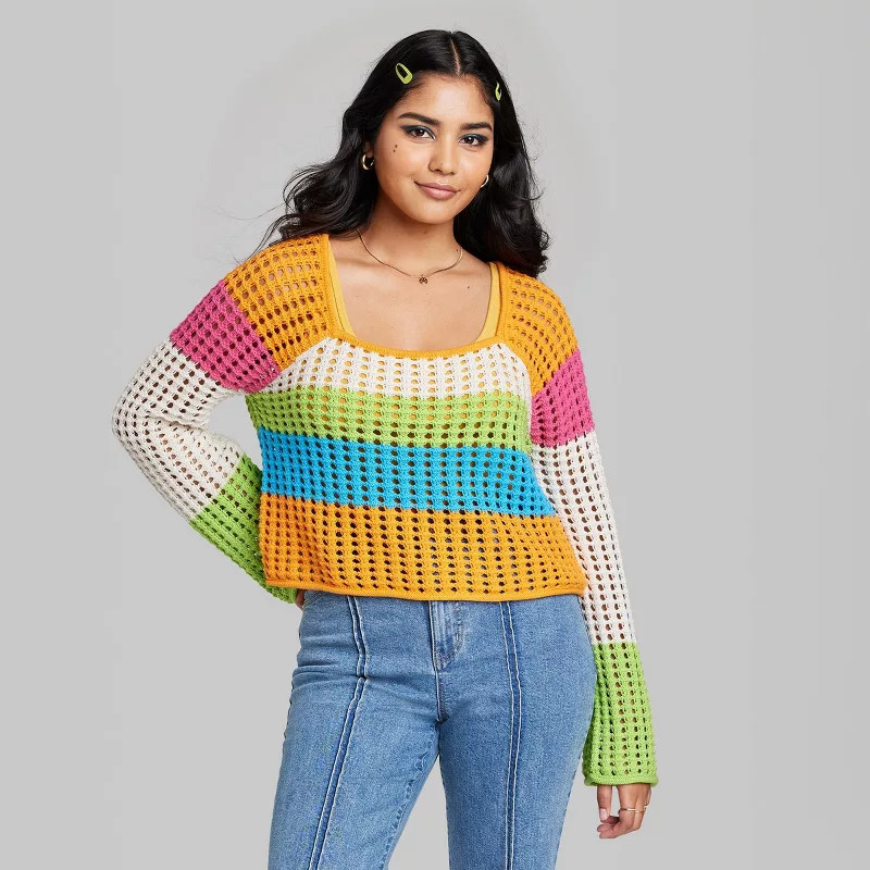 Women's Square Neck Pointelle Pullover Sweater - Wild Fable™ | Target