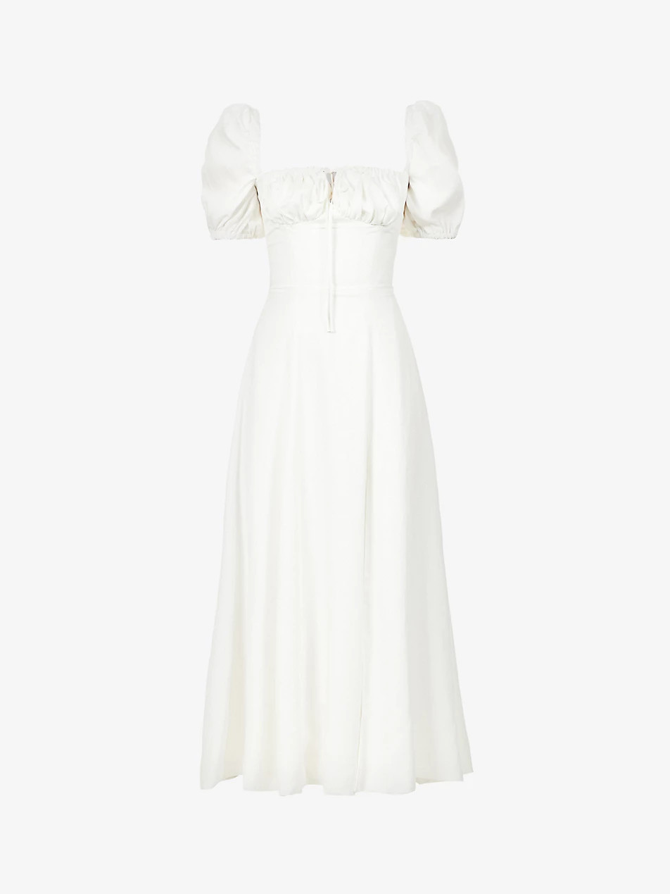Tallulah puffed-sleeve woven midi dress | Selfridges