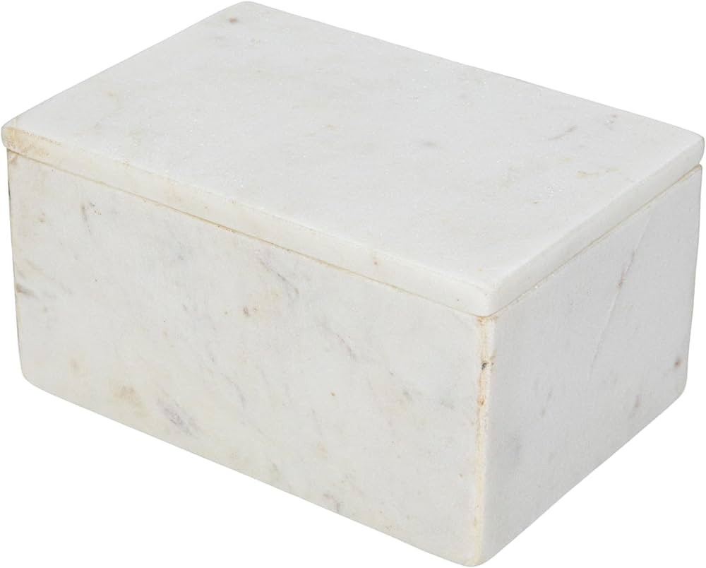Bloomingville Marble Box Storage Container with Lid, White | Amazon (US)