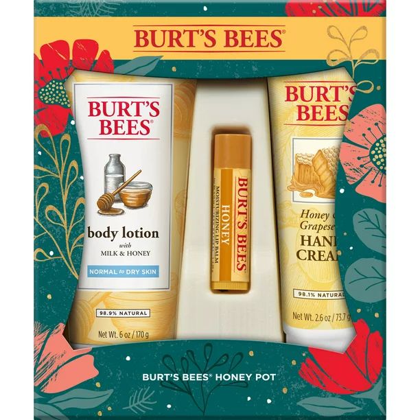 Burt's Bees Honey Pot Holiday Gift Set, 3 Honey Skincare Products, Milk and Honey Body Lotion, Ho... | Walmart (US)
