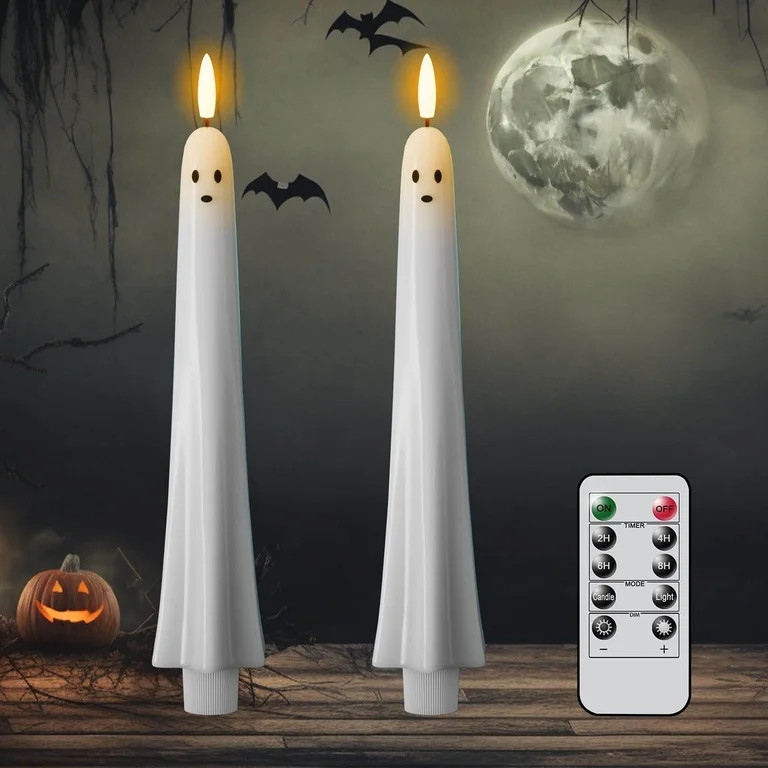 Cififendec 2Pcs Halloween Ghost LED Taper Candles, 10.63", Remote Control Flickering Flameless Gh... | Walmart (US)