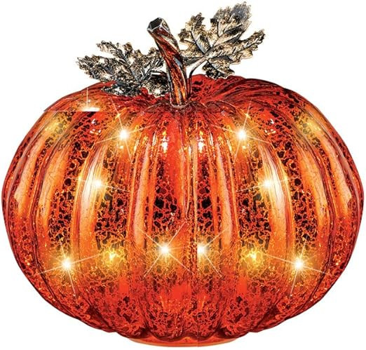 Collections Etc Festive Lighted Glass Pumpkins Indoor Fall Tabletop Décor, Small | Amazon (US)