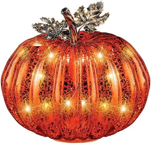Collections Etc Festive Lighted Glass Pumpkins Indoor Fall Tabletop Décor, Small | Amazon (US)