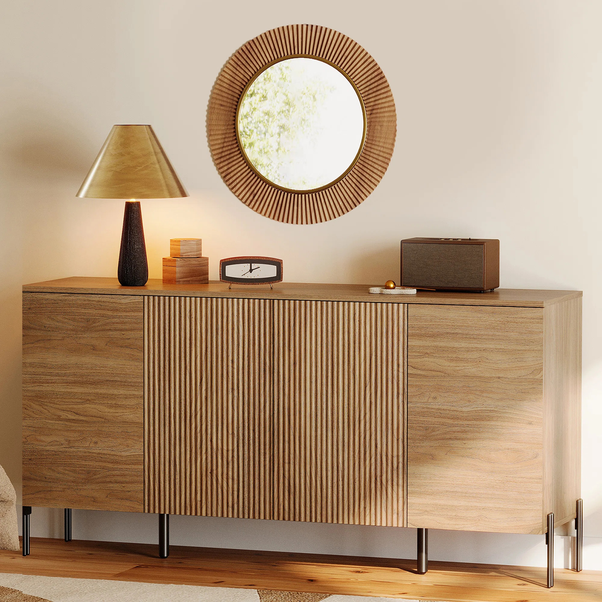 Laverda 61" Accent Cabinet With 4 Doors,  Modern Credenza Storage Cabinet With Minimalist Reeded ... | Wayfair North America